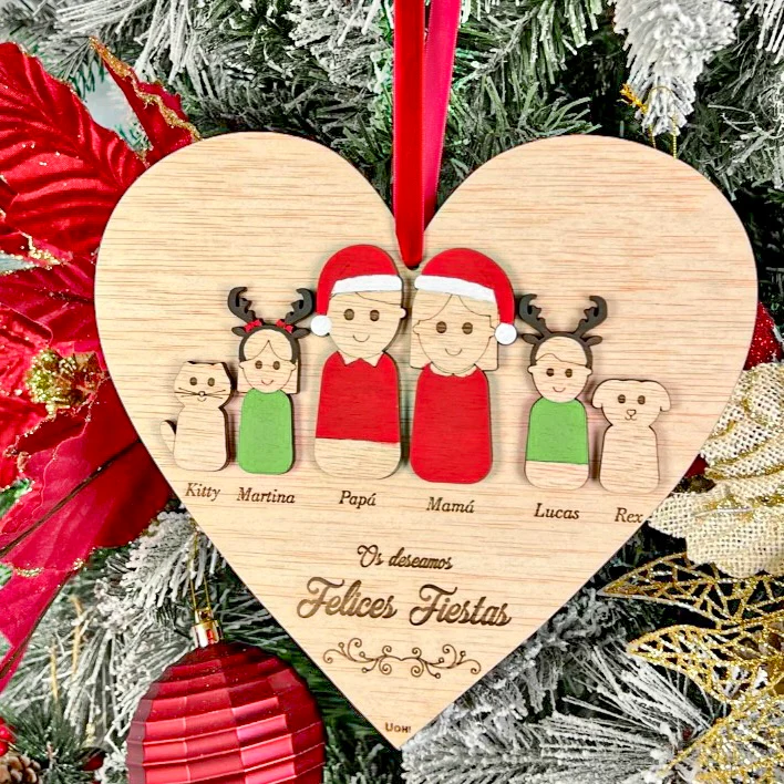 Corazón familia navideña