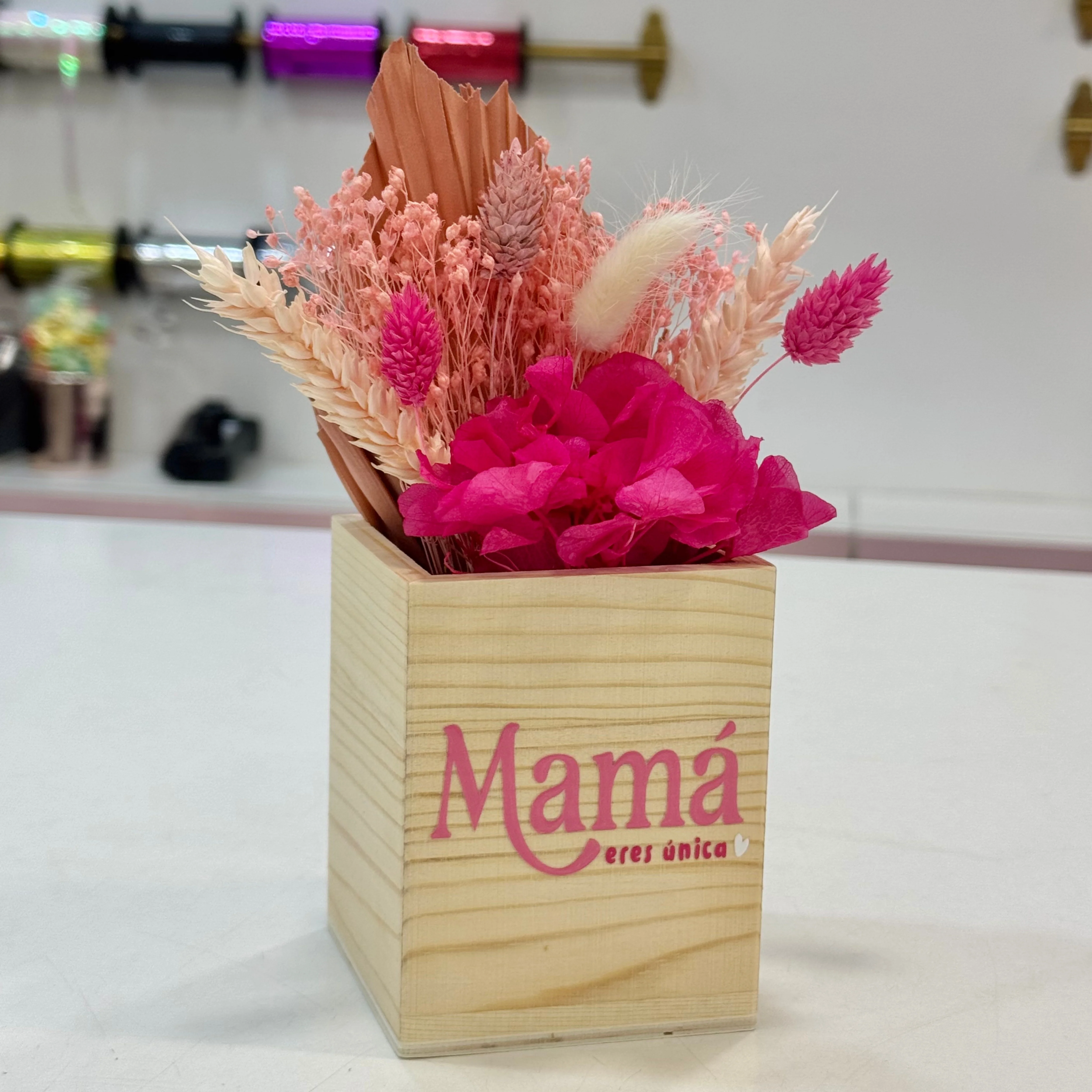 Flores preservadas "Mamá eres única" (rosa)