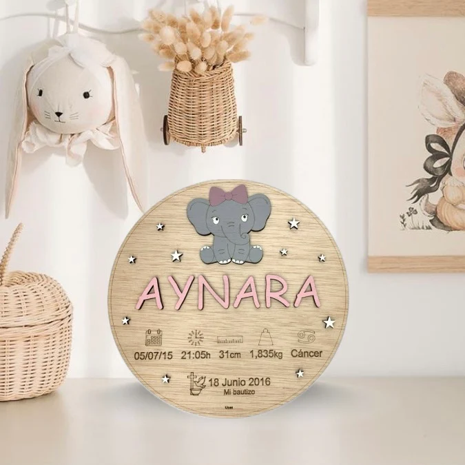 Placa Datos del bebé Elefante chica