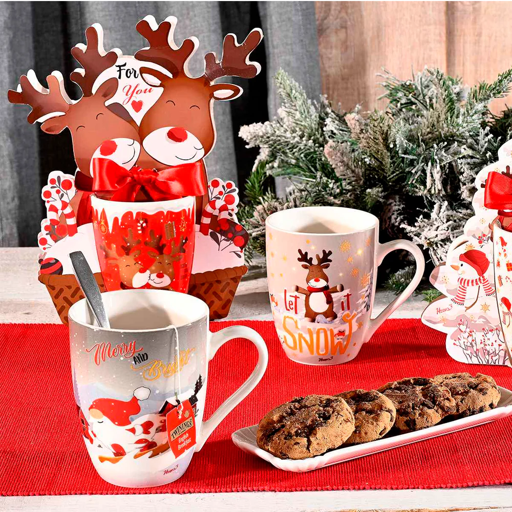 Taza navideña con caja Reno / Árbol