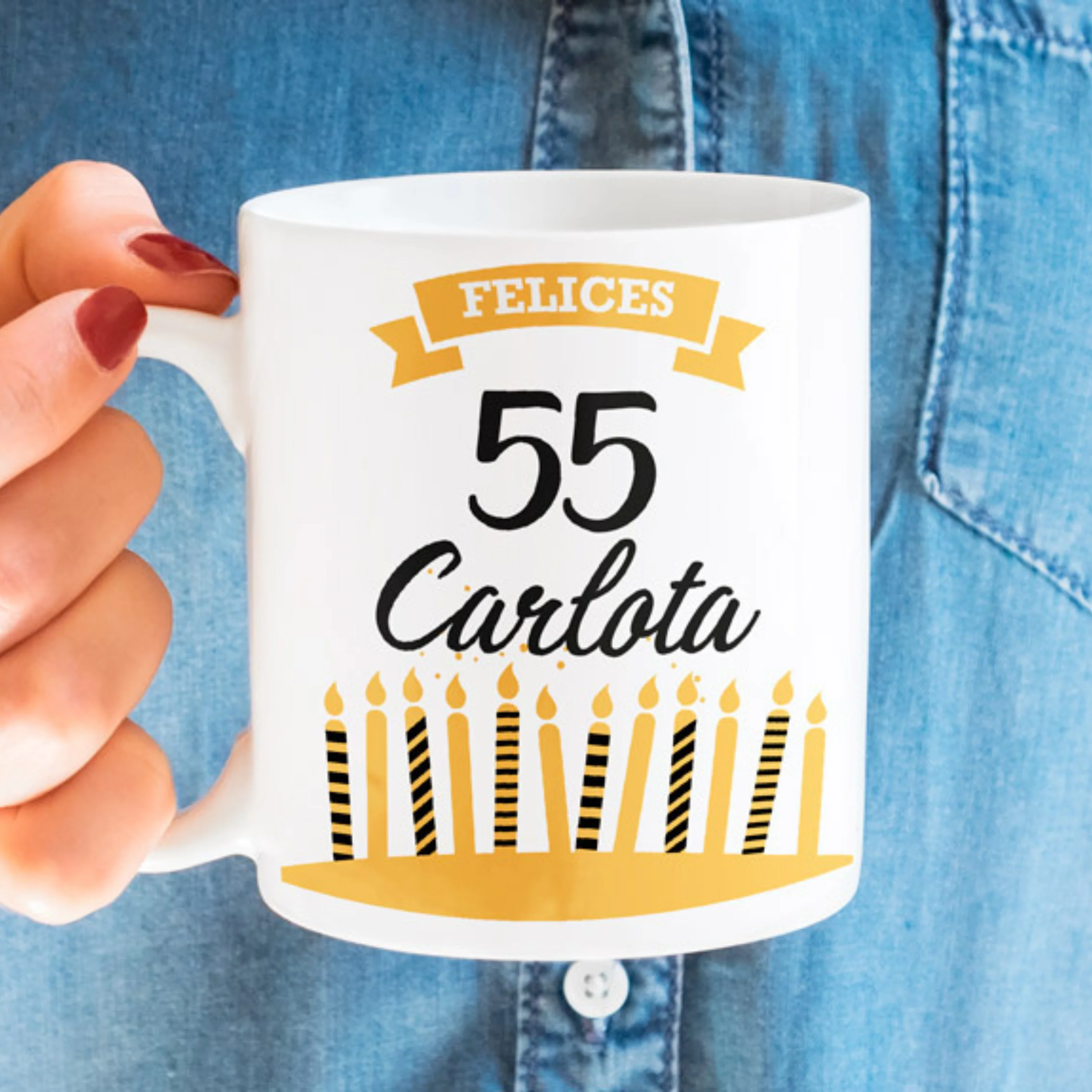 Taza personalizada "Cumple tonos amarillos"